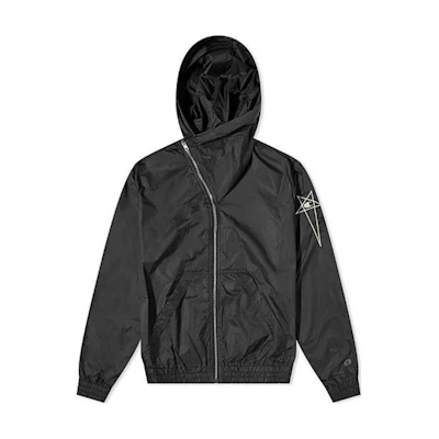 Rick Owens Champion SS22 Black Hoodie Jacket with Dual Logo Embroidery for Men CM01B7824CHNY-09