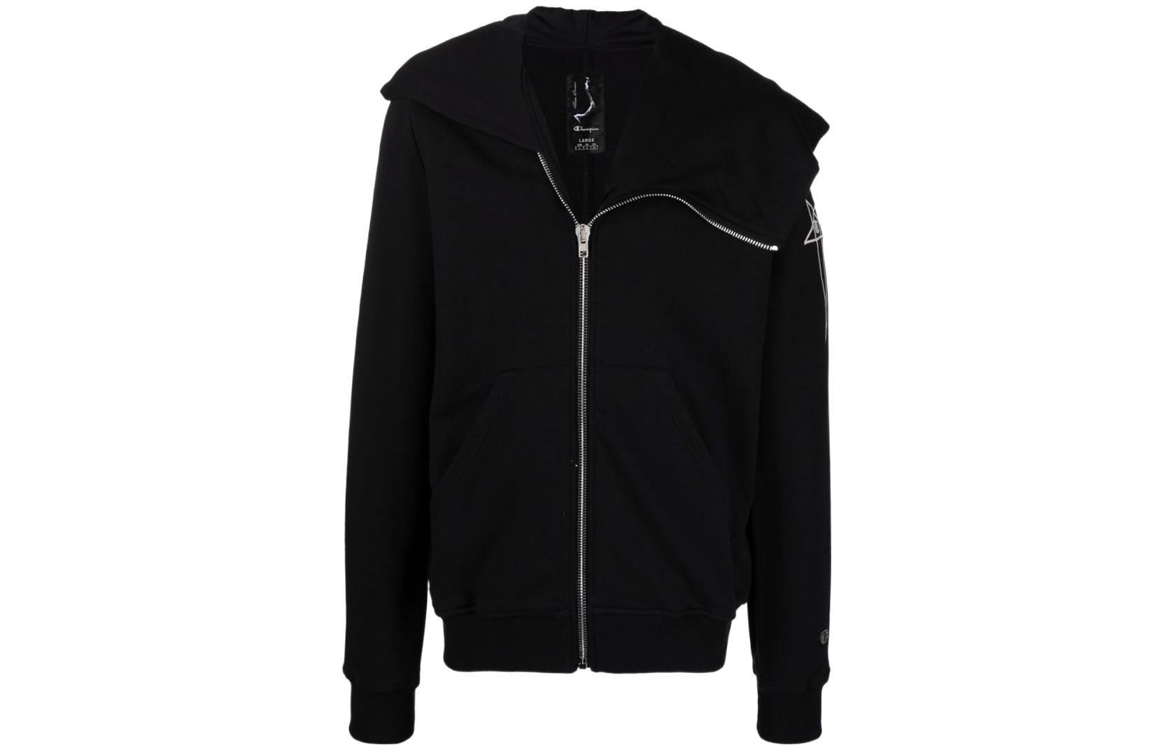 Rick Owens Champion SS22 Black Irregular Zip Hoodie CM01B7825CHFE-09