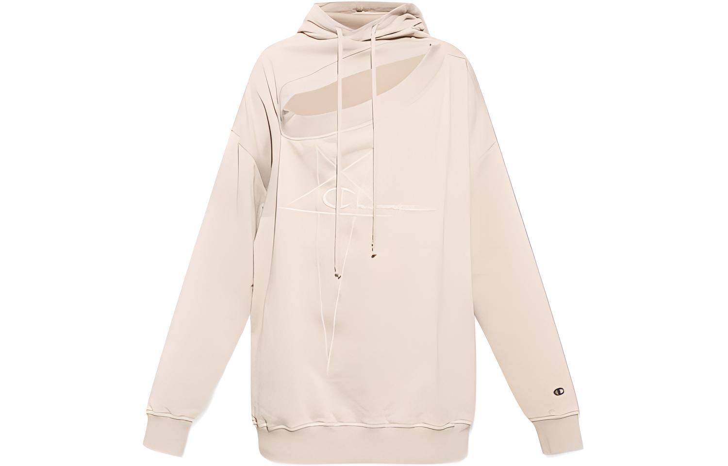 Rick Owens Champion SS22 Distressed Logo Embroidered Hoodie Beige Men’s CM01B7925CHFE-08