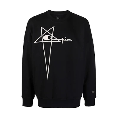 Rick Owens Champion SS22 Embroidered Logo Crewneck Sweatshirt Black CM01B7857CHFE-09