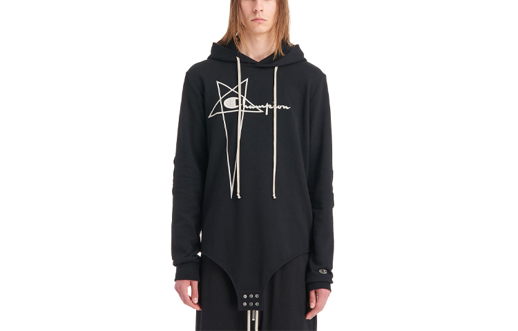 Rick Owens Champion SS22 Embroidered Logo Hoodie Black CM01B7898CHFE-09