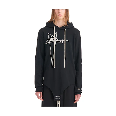 Rick Owens Champion SS22 Embroidered Logo Hoodie Black CM01B7898CHFE-09