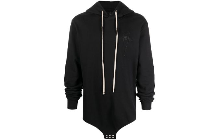 Rick Owens Champion SS22 Logo Embroidered Asymmetric Hoodie Black Men CM21S0007216755