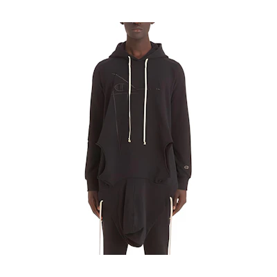 Rick Owens Champion SS22 Logo Embroidered Double-Layer Hoodie Black Mens CM01B7924CHFE-99