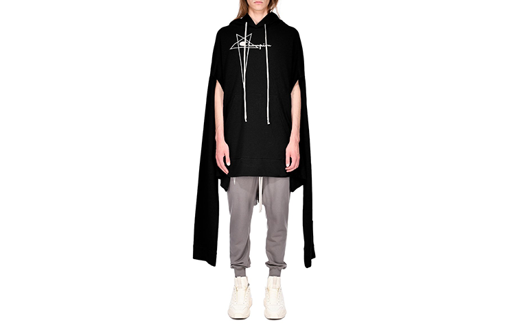 Rick Owens Champion SS23 Black Logo Hoodie with Drawstring and Long Sleeves CM02C9403CHNET3-09