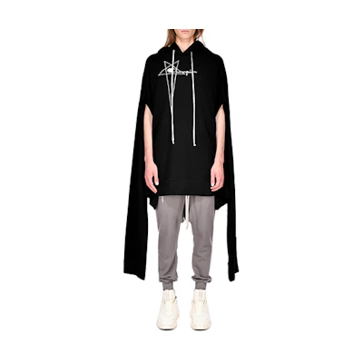 Rick Owens Champion SS23 Black Logo Hoodie with Drawstring and Long Sleeves CM02C9403CHNET3-09