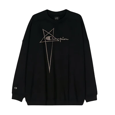 Rick Owens Champion SS24 3D Embroidered Oversized Crewneck Sweatshirt Black CM01D0462-CHFE-09