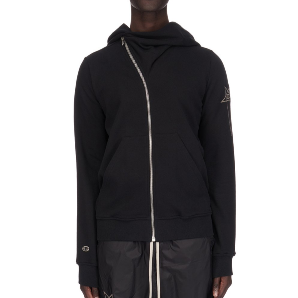 Rick Owens Champion SS24 Asymmetric Zipper Star Hoodie Black (Mens) CM01D7825-CHFE-09