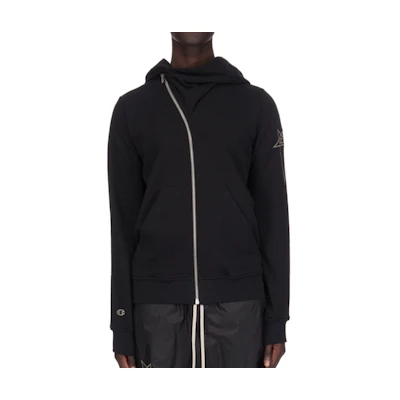 Rick Owens Champion SS24 Asymmetric Zipper Star Hoodie Black (Mens) CM01D7825-CHFE-09