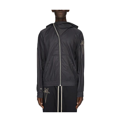Rick Owens Champion SS24 Asymmetrical Zip Ribbed Jacket Black CM01D7824-CHNY-09