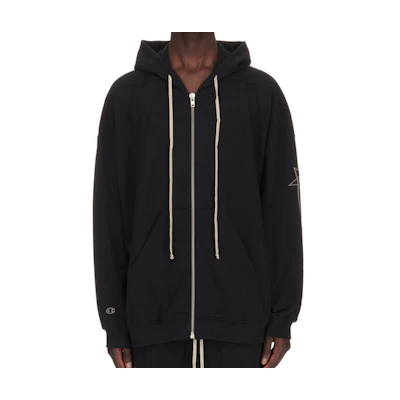 Rick Owens Champion SS24 Oversized Black Zip-Up Hoodie Menswear CM01D0463-CHFE-09