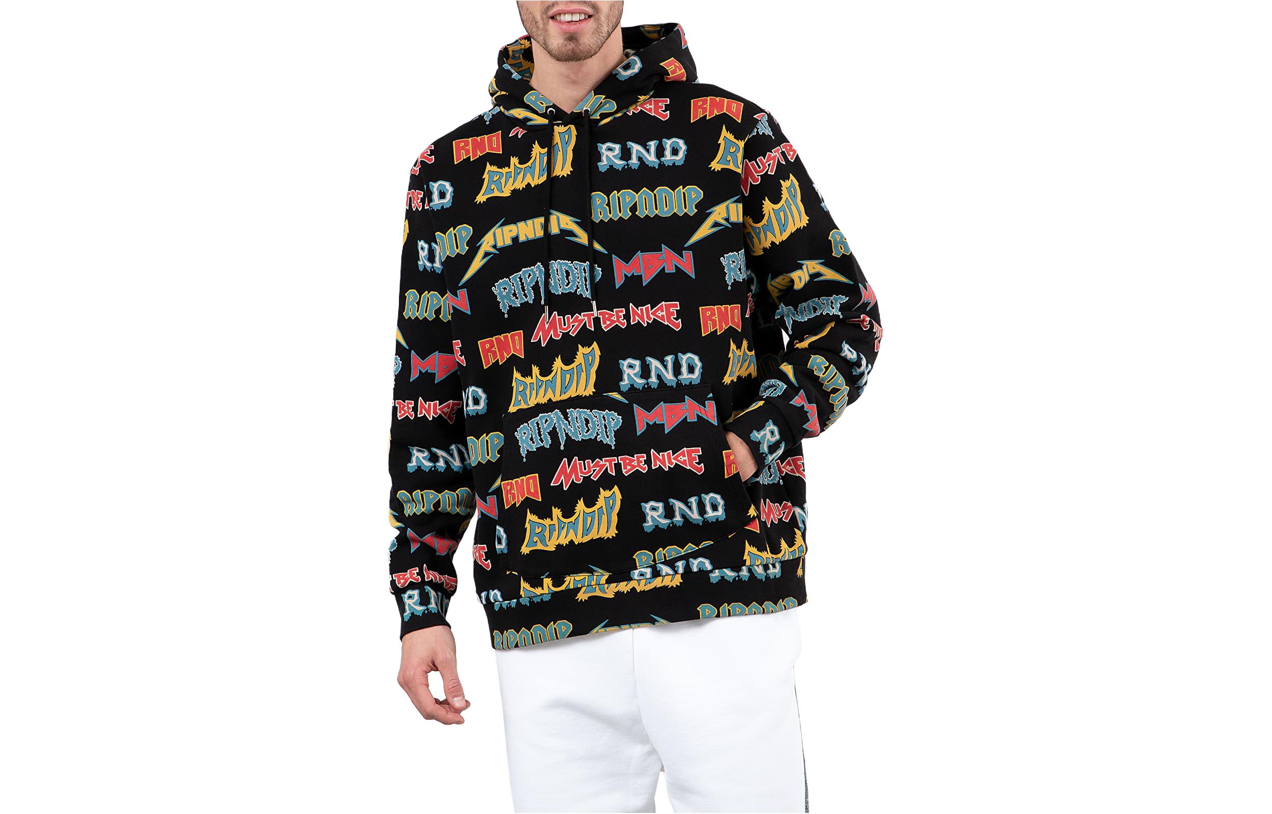 RIPNDIP All-Over Letter Print Pullover Hoodie Black - Long Sleeve RND3917