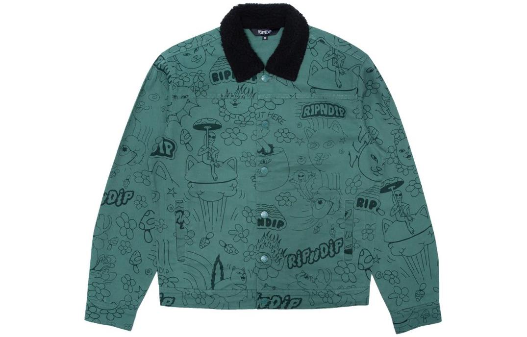 RIPNDIP All-Over Print Button-Up Collared Jacket Green - Long Sleeve PSJ22070001Z1