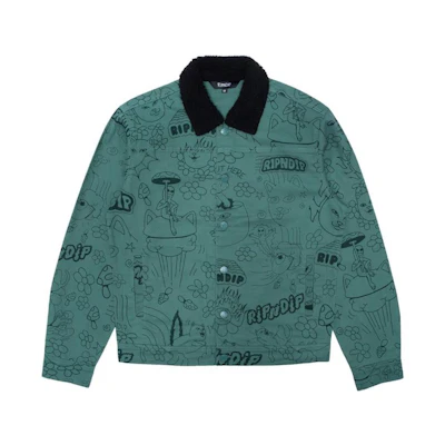 RIPNDIP All-Over Print Button-Up Collared Jacket Green - Long Sleeve PSJ22070001Z1