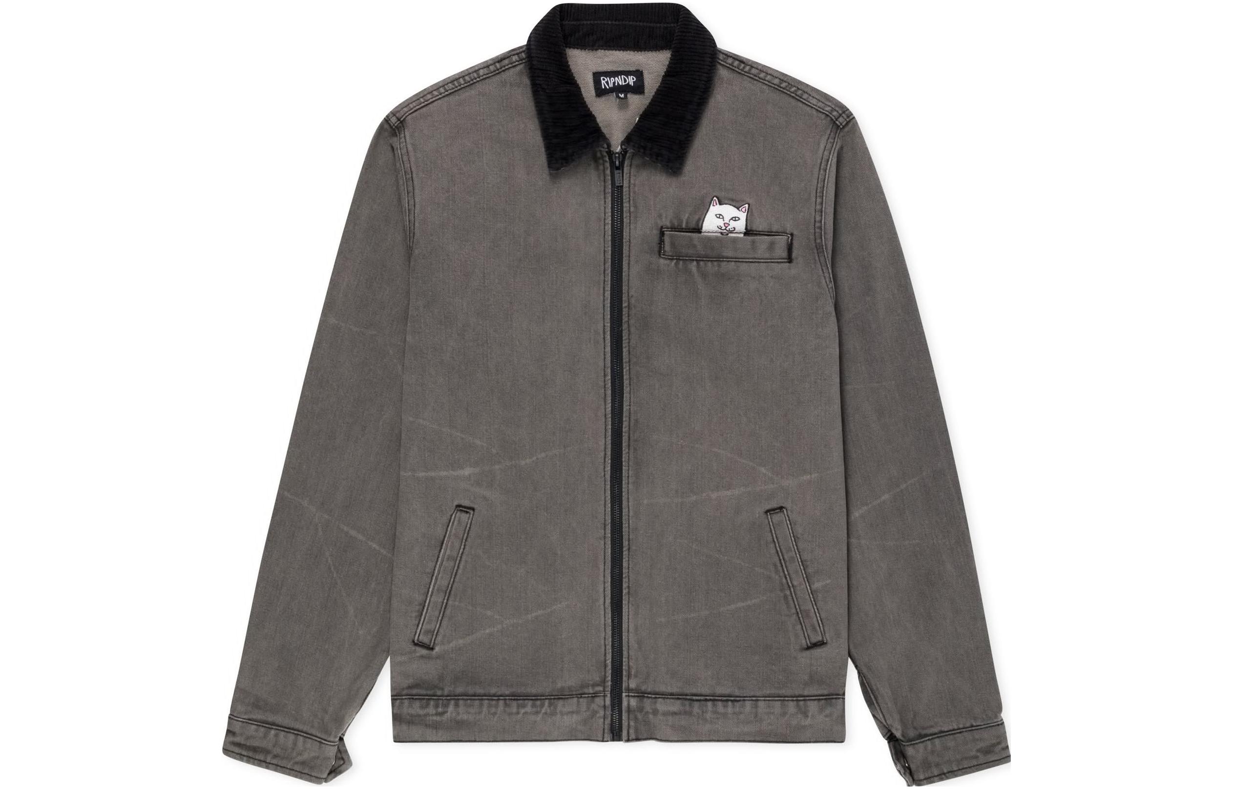 RIPNDIP Anime Embroidered Zip-Up Long Sleeve Jacket Charcoal - RND10192