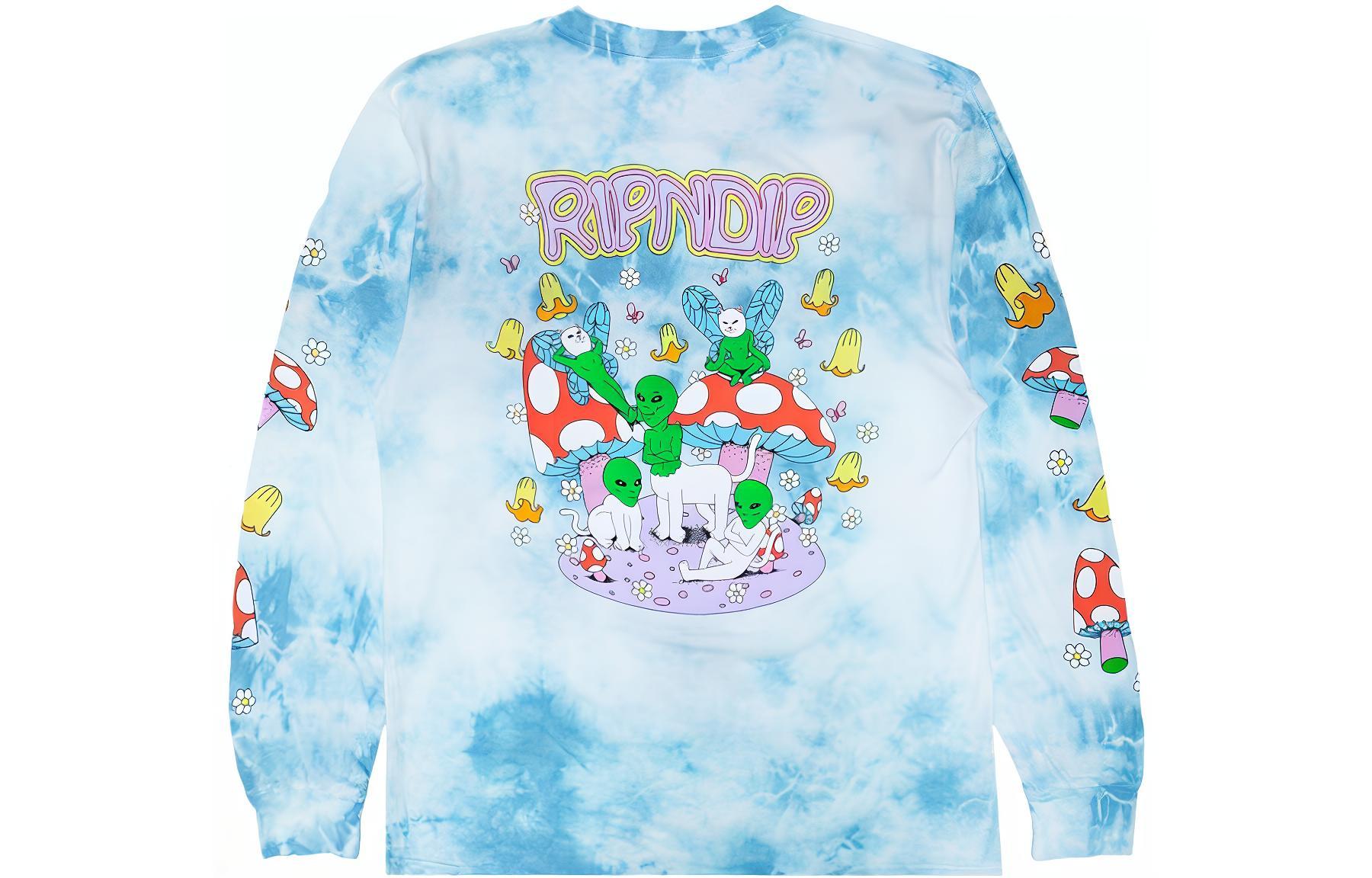 RIPNDIP Best Wishes Light Blue Lightning Wash Tie-Dye Logo Long Sleeve Unisex RND8048