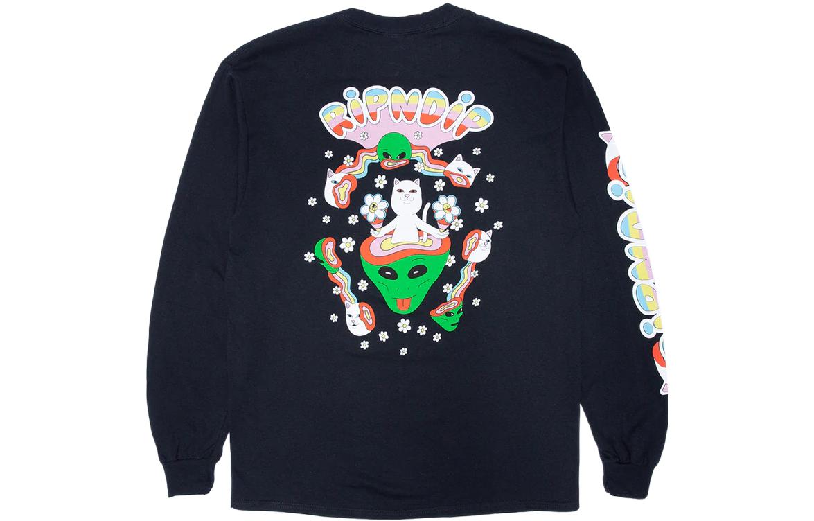RIPNDIP Black Graphic Cartoon Print Crewneck Pullover Sweatshirt for Men RND8046