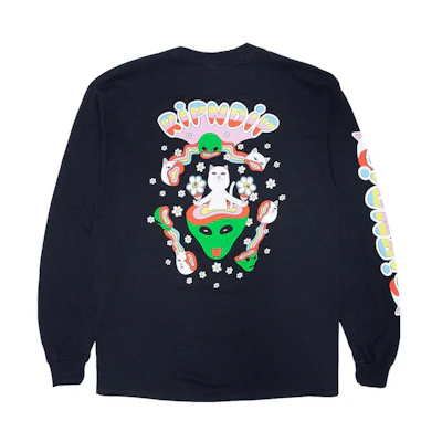 RIPNDIP Black Graphic Cartoon Print Crewneck Pullover Sweatshirt for Men RND8046