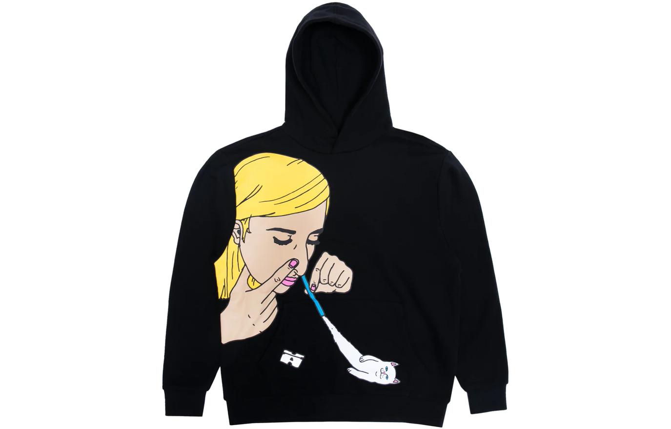 RIPNDIP Black Hoodie with Solid Color Graphic and Letter Print for Men RNDSUM223