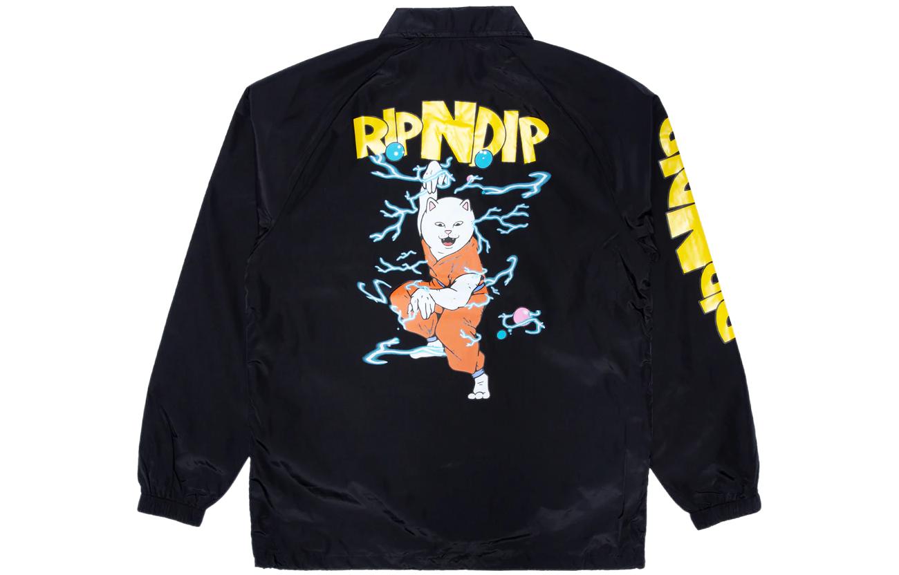 RIPNDIP Black Printed Coach Jacket with Turn-Down Collar RND8008