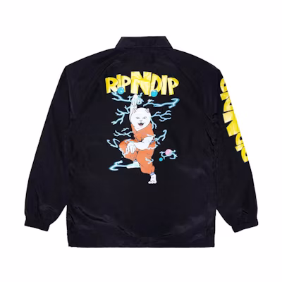 RIPNDIP Black Printed Coach Jacket with Turn-Down Collar RND8008