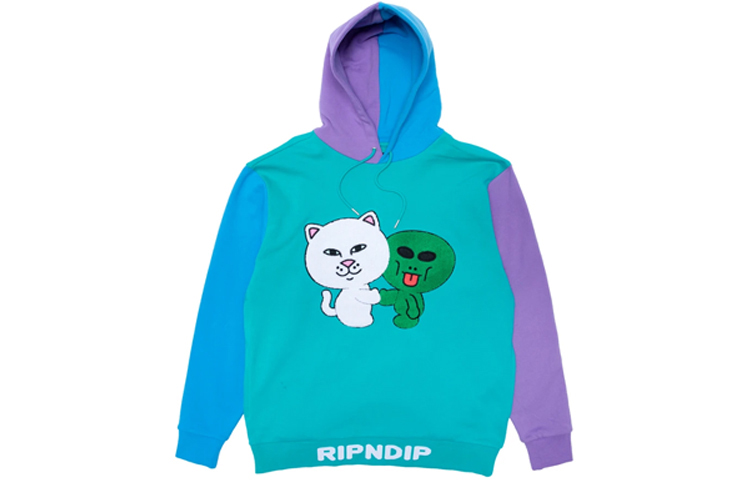 RIPNDIP Buddy System Color Block Hoodie Blue Unisex Embroidered Cartoon Design RND-SS21-060