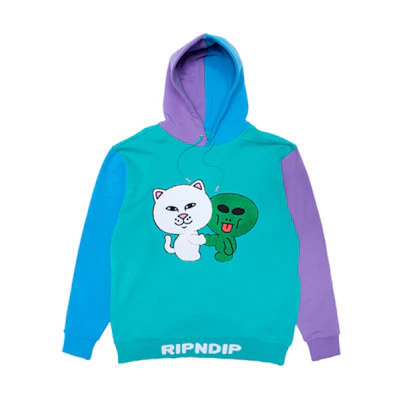 RIPNDIP Buddy System Color Block Hoodie Blue Unisex Embroidered Cartoon Design RND-SS21-060