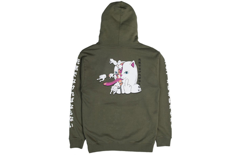 RIPNDIP Cartoon Cat Print Zip Hoodie Unisex Green - Stylish & Comfortable RIP-FW18-041