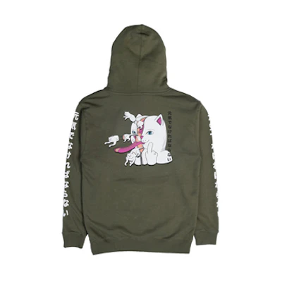 RIPNDIP Cartoon Cat Print Zip Hoodie Unisex Green - Stylish & Comfortable RIP-FW18-041