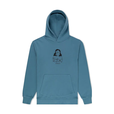 RIPNDIP Cat Lady Hoodie Cartoon Print Blue Pullover for Men RNDHOL23125