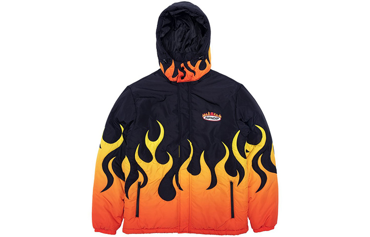 RIPNDIP Detachable Hood Flame Loose Thick Jacket Unisex Black RND-SS21-020