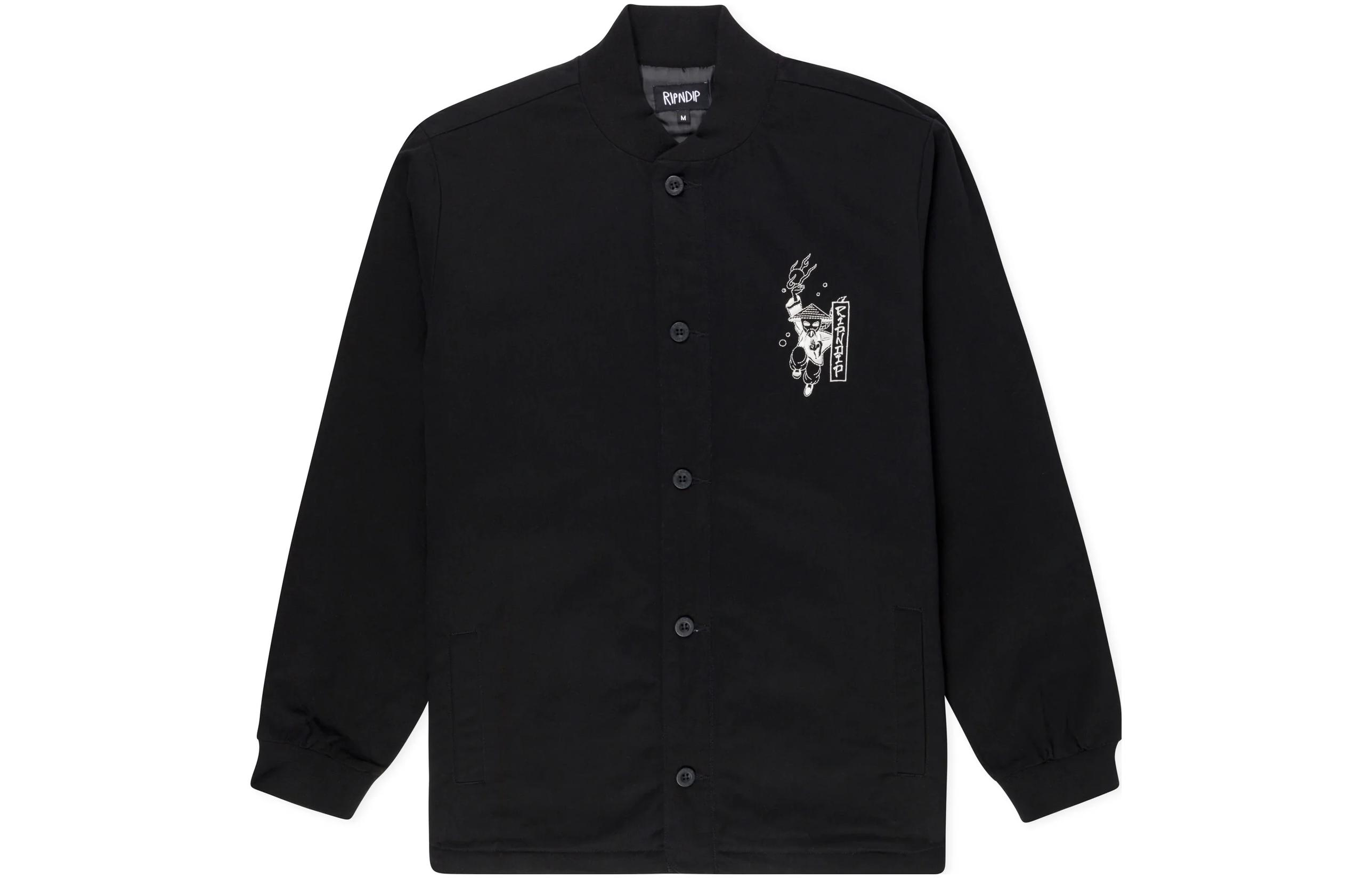 RIPNDIP Embroidered Button-Up Bomber Jacket Black RND10190M