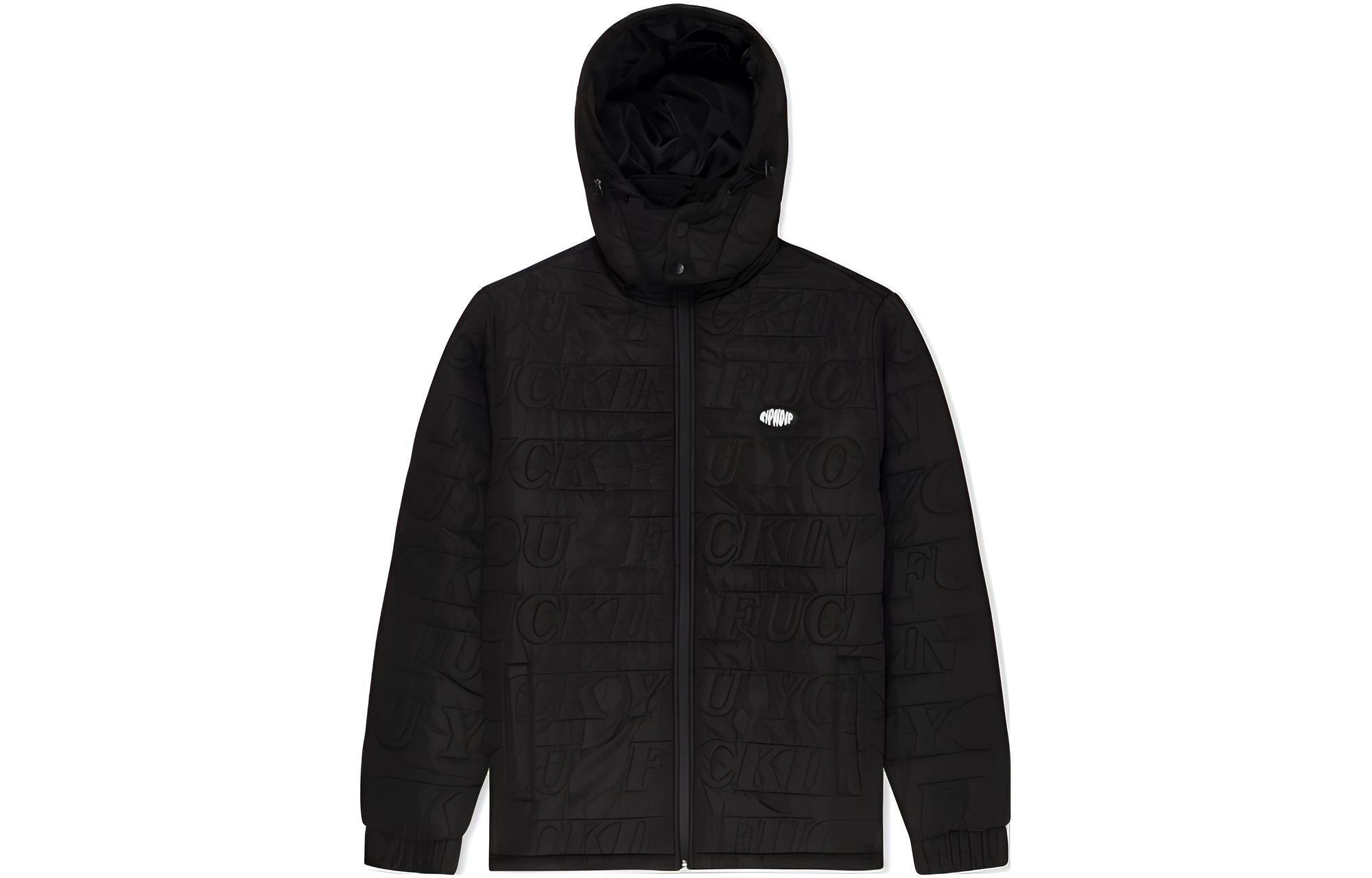 RIPNDIP Fuckin Fuck Letter Print Black Hooded Puffer Jacket RNDHOL23105