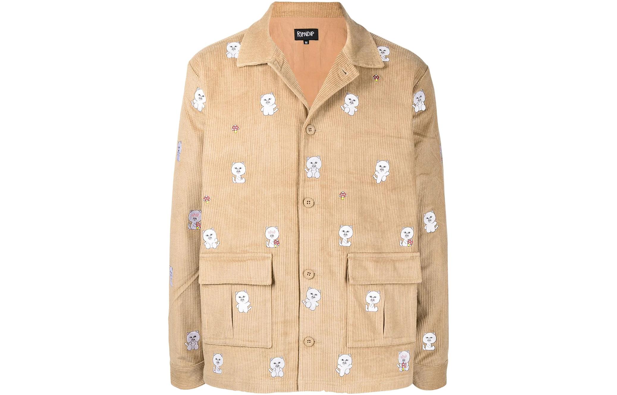 RIPNDIP FW22 Corduroy Jacket with Cat Print Light Beige - RND7008