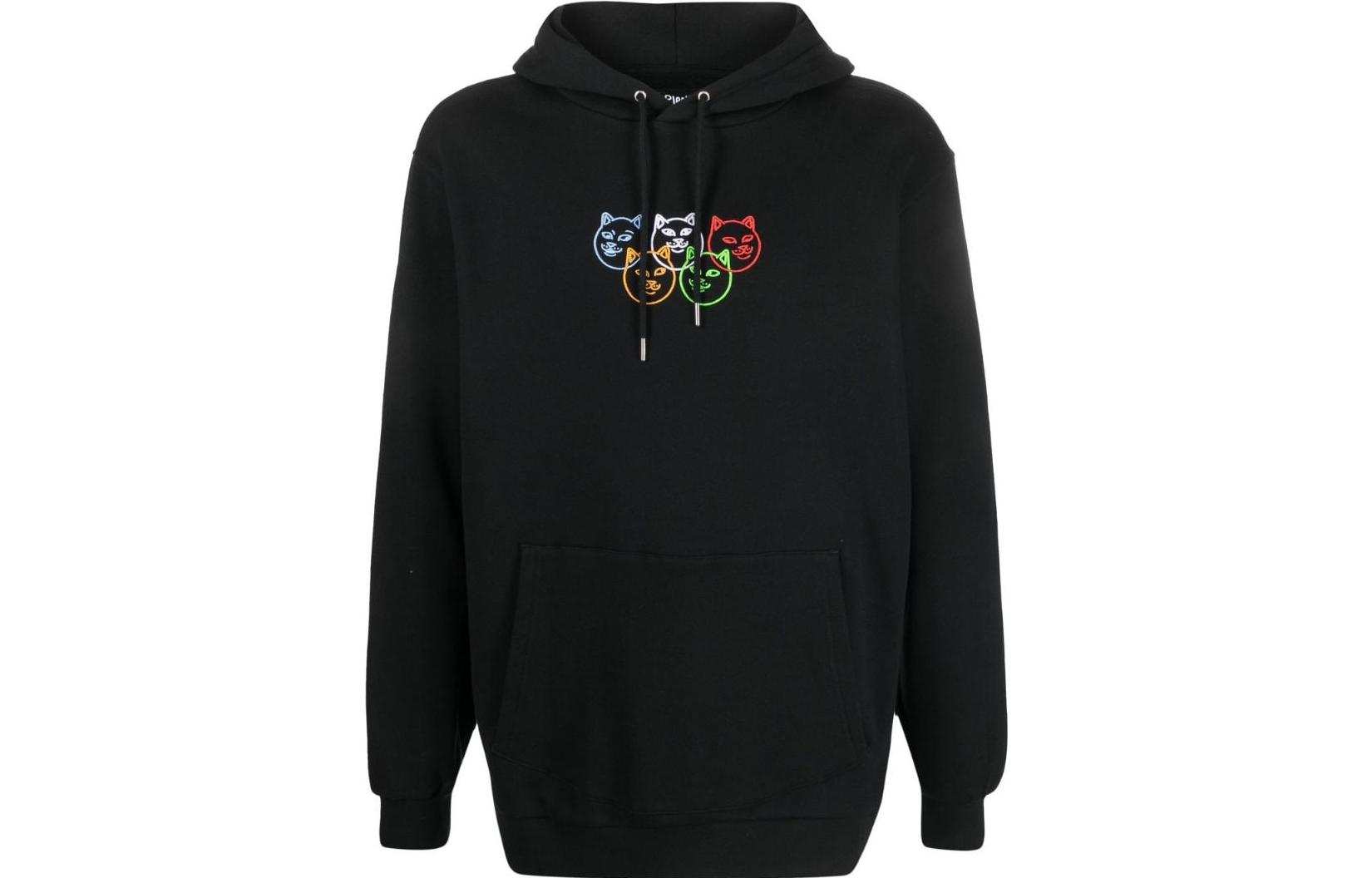 RIPNDIP FW22 Solid Color Embroidered Cat Hoodie Black Sweatshirt RND8036