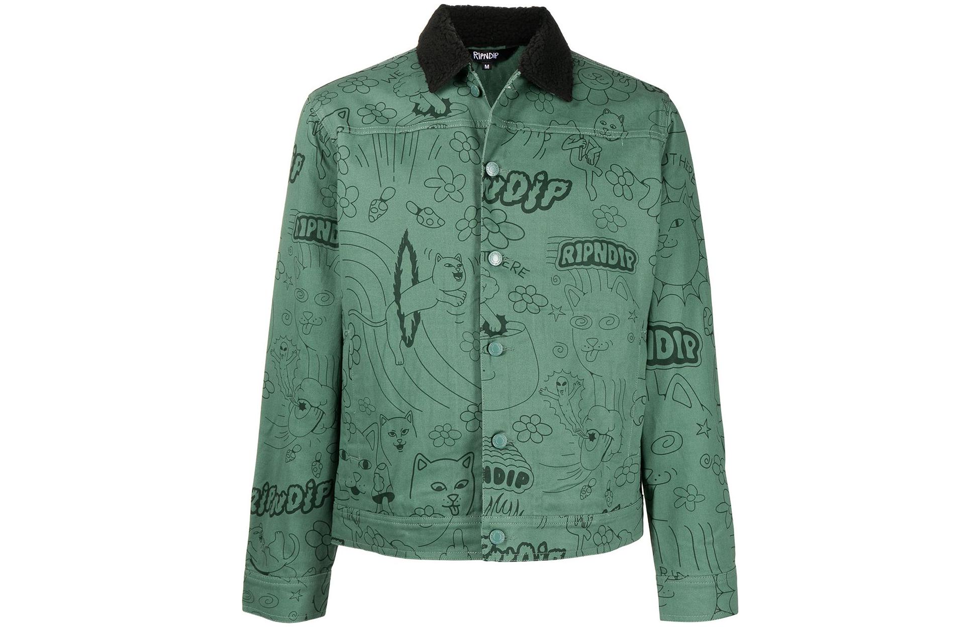 RIPNDIP Graphic Print Button-Up Jacket with Collar RND7007