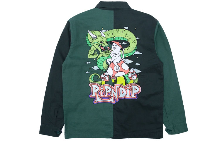 RIPNDIP Graphic Print Long Sleeve Polo Jacket Unisex Green RND-SS21-023