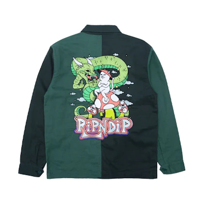 RIPNDIP Graphic Print Long Sleeve Polo Jacket Unisex Green RND-SS21-023