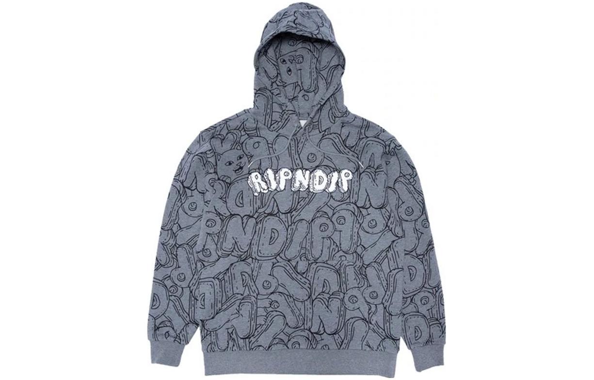 RIPNDIP Gray Solid Color Hoodie with Logo Print RND8033