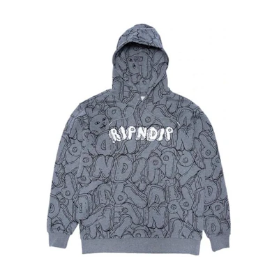 RIPNDIP Gray Solid Color Hoodie with Logo Print RND8033