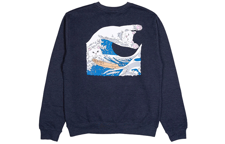 RIPNDIP Great Crew Blue Japanese Print Embroidered Fleece Sweatshirt Unisex Winter rnd3736