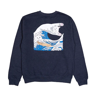 RIPNDIP Great Crew Blue Japanese Print Embroidered Fleece Sweatshirt Unisex Winter rnd3736