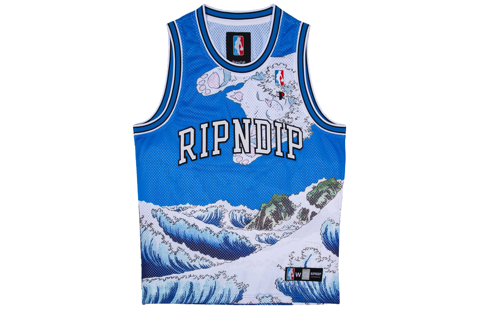 RIPNDIP Great Wave Mesh Basketball Jersey Blue Unisex Cat Print Tank Top RND003