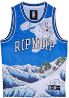 RIPNDIP Great Wave Mesh Basketball Jersey Blue Unisex Cat Print Tank Top RND003 RIPNDIP Great Wave Mesh Basketball Jersey Blue Unisex Cat Print Tank Top RND003