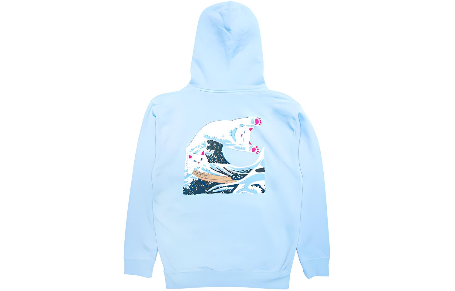 RIPNDIP Great Wave Middle Finger Cat Hoodie Baby Blue Unisex RNDLMS2018110323