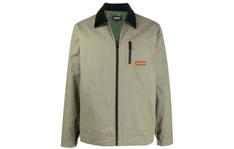 RIPNDIP Green Zip-Up Jacket with Back Logo Embroidery for Men RND9002MILGR