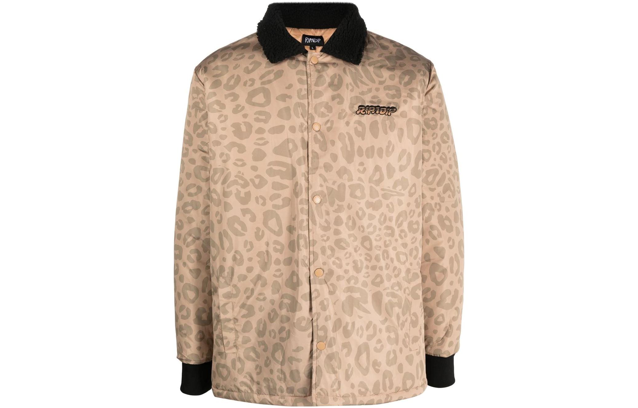 RIPNDIP Leopard Print Button-Up Long Sleeve Jacket (Brown, ) RND9502