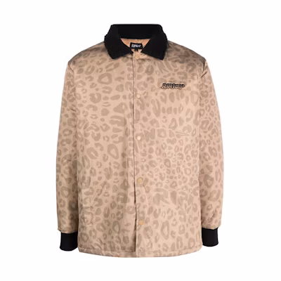 RIPNDIP Leopard Print Button-Up Long Sleeve Jacket (Brown, ) RND9502