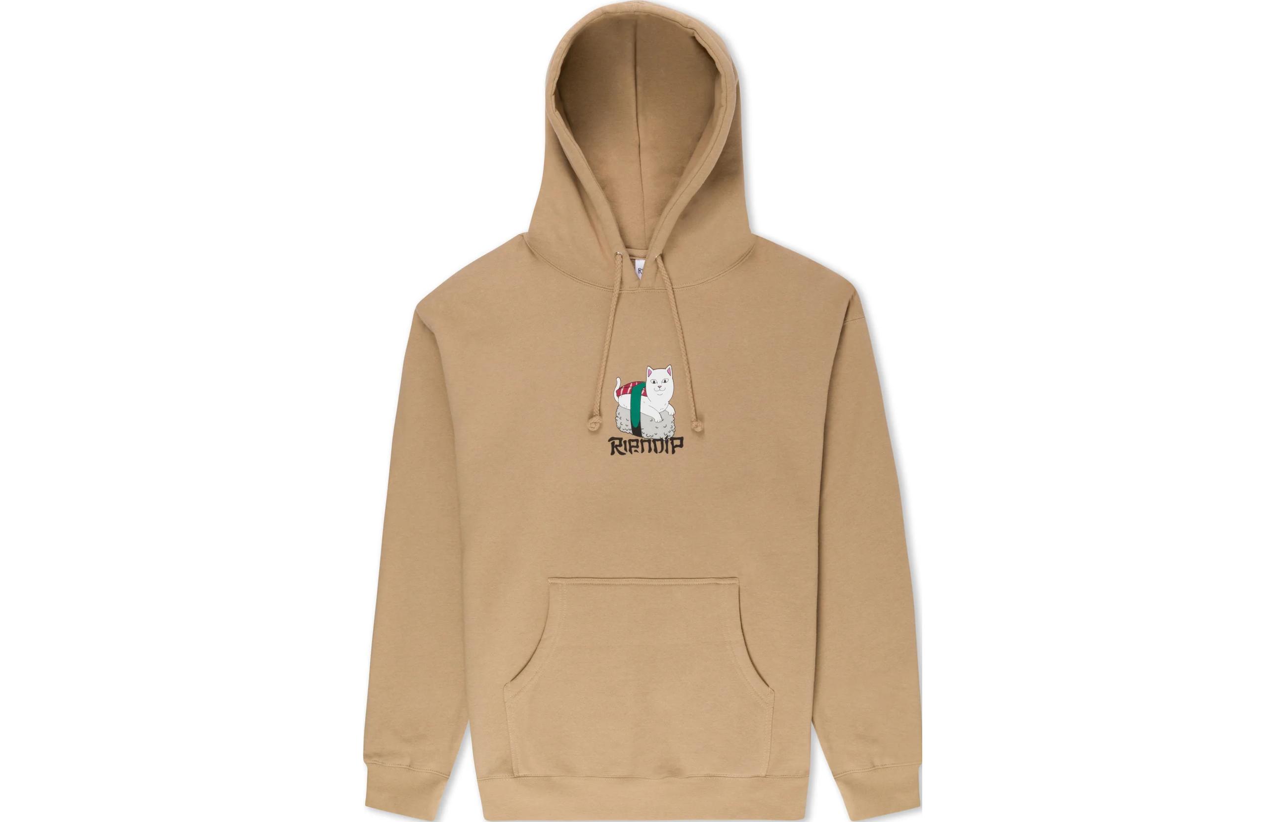 RIPNDIP Letter Anime Graphic Hoodie Khaki - Long Sleeve Pullover RND10221