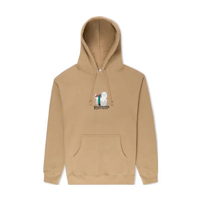 RIPNDIP Letter Anime Graphic Hoodie Khaki - Long Sleeve Pullover RND10221
